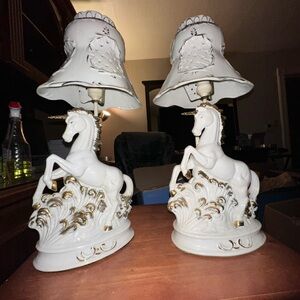 White and Gold Unicorn Lamps